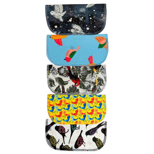 Gina's Soft Cloth Shop 1 Ply Owls & Birds Fun Flannel Washable Kids Lunchbox Napkins 8x8 inches 5 Pack - Little Wipes (R) Flannel- Proudly Made in...