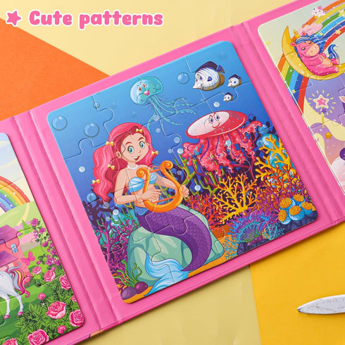 3 otters Magnetic Puzzles for Toddlers, Magnetic Travel Puzzles Book Fairytale Wooden Magnetic Puzzles for Toddlers Road Trip...