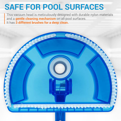 BlueStars Half Moon Transparent Pool Vacuum Head with Bristle - for Vacuum Hose 1-1/4 or 1-1/2’’ - for Inground & Above Ground Pools & Spas - Floo...