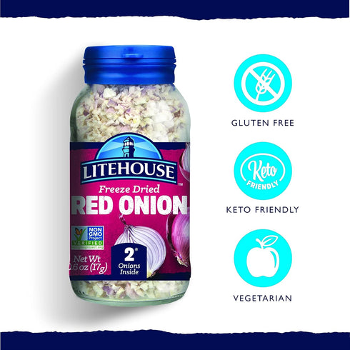 Litehouse Freeze Dried Red Onion - Fresh Red Onion Substitute, Gluten Free, Vegetarian, Keto, Non-GMO, No Refrigeration Required, Seasonings for C...