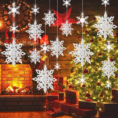 Christmas Party Decorations,18Pcs Holiday 3D Glittery Large Snowflake Hanging Garland Flags-Christmas Winter Holiday New Year Party Home Decoratio...