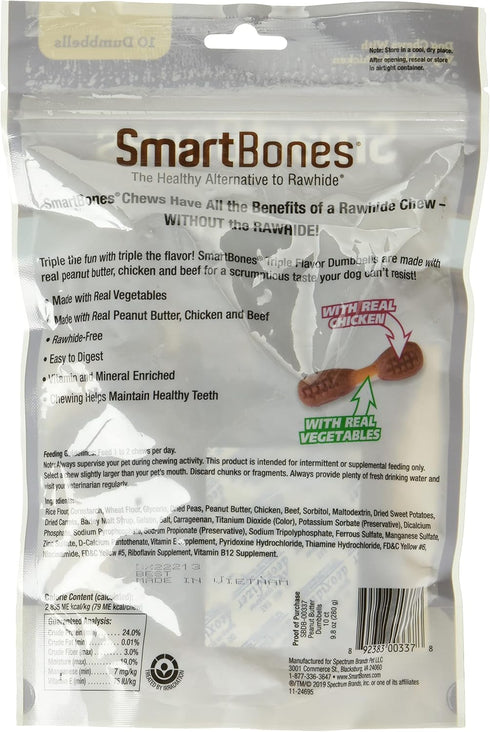 SmartBones Triple Flavor Dumbbells with Peanut Butter 10 Count, Rawhide-Free Chews for Dogs...