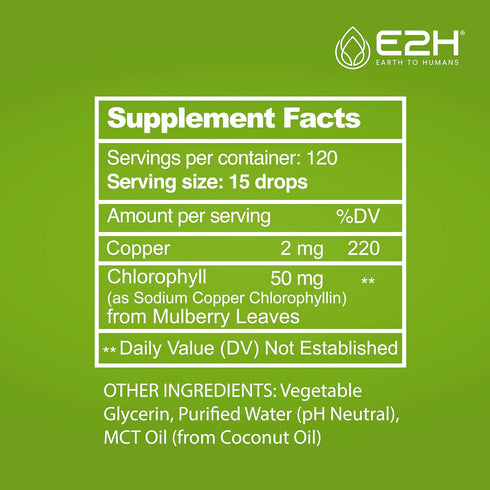 E2H Chlorophyll Liquid Drops - All-Natural Flavored Energy Booster, Immune System Support and Internal Deodorant - Vegan - Gluten Free - Non-GMO -...