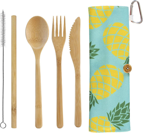Totally Bamboo Take Along Reusable Bamboo Utensil Set with Straw, Dishwasher Safe, Pineapple Design...