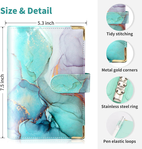 Budget Binder, A6 Marble PU Leather Binder, Money Organizer Budget Planner with 8 Zipper Cash Envelopes, 12 Expense Budget Sheets & 2 Letter Label...