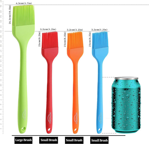 4PCS Silicone Basting Pastry Brush, MONGSEW Heat Resistant Food Brush Spread Oil Butter Sauce for BBQ Grill Baking Kitchen Cooking, BPA Free, Dish...