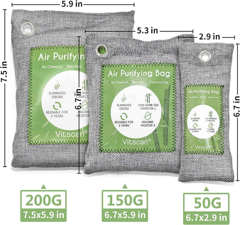 12 Pack Bamboo Air Purifying Bag, Activated Charcoal Bags Odor Absorber, Moisture Absorber, Natural Car Air Freshener, Shoe Deodorizer, Odor Elimi...