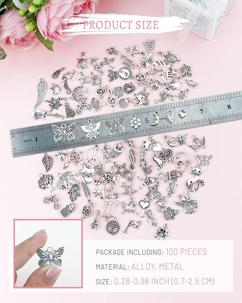 JIALEEY Wholesale Bulk Lots Jewelry Making Silver Charms Mixed Smooth Tibetan Silver Metal Charms Pendants DIY for Necklace Bracelet Jewelry Makin...