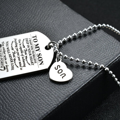 To My Son from MOM I Want You To Believe Love Mom Dog Tag Military Air Force Navy Coast Guard Necklace Ball Chain Gift for Best Son Birthday and G...