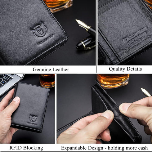 BULLCAPTAIN Large Capacity Genuine Leather Bifold Wallet/Credit Card Holder for Men with 15 Card Slots QB-027...