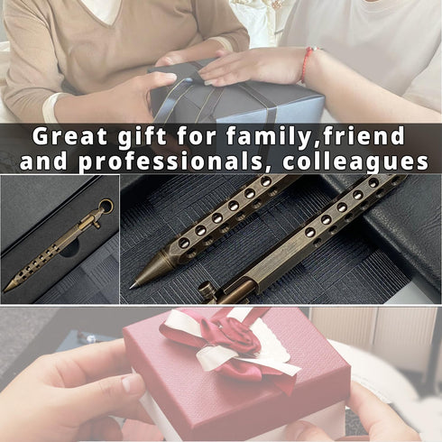 Bolt Action Pen, Solid Brass edc Pen Six-edge Pocket Metal Tactical Pen with Refills and Clip Signature Pen for Business, Christmas, Birthday (Bla...