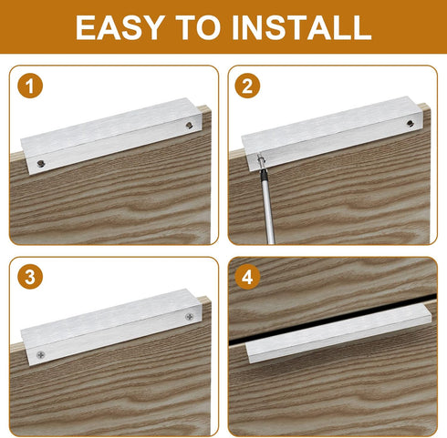 10 PCS Brushed Silver Finger Edge Pulls for Cabinets, Back 5" (128mm) Hole Center Tab Hidden Drawer Pull Handle for Dresser Closet, 5.9"/150mm Len...