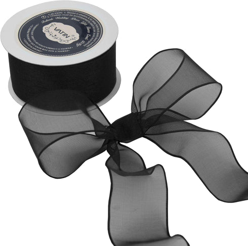 VATIN Christmas Ribbon Sheer Organza Wired Ribbon 1-1/2 inch 25 Yards (75Ft) -Black,Perfect for Making Bows and Wreaths...