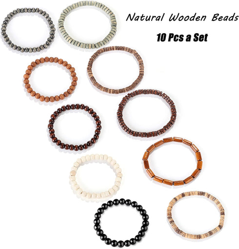 FIBO STEEL 2-10Pcs 8-11mm Wood Beaded Bracelet for Men Buddhist Beads Elastic...