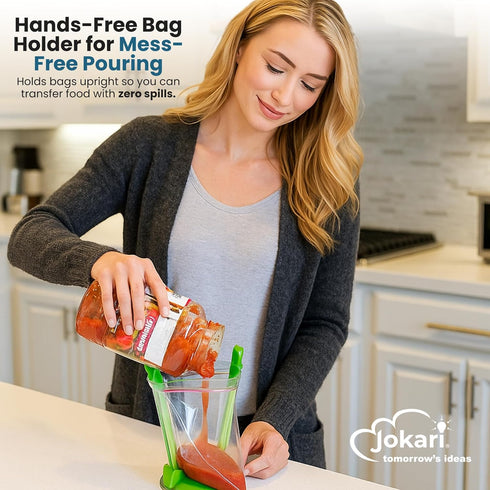 Jokari Original Adjustable Baggy Rack Stand 4 Pack. Prop Plastic Ziploc Freezer Storage Bags Open Hands-Free To Pour Leftovers, Snacks and Meal Pr...