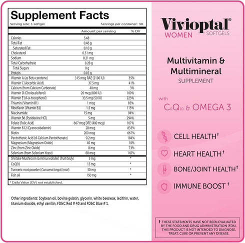 Vivioptal Women 30 Softgels - Multivitamin & Multimineral Supplement - CoQ10 & Omega 3...