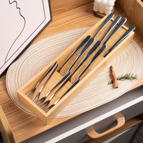 Bamboo Silverware Drawer Organizer, Compact Utensil Organizer, Silverware Organizer Tray Utensil Organizer for Flatware, Cutlery, Spoon and Knives...