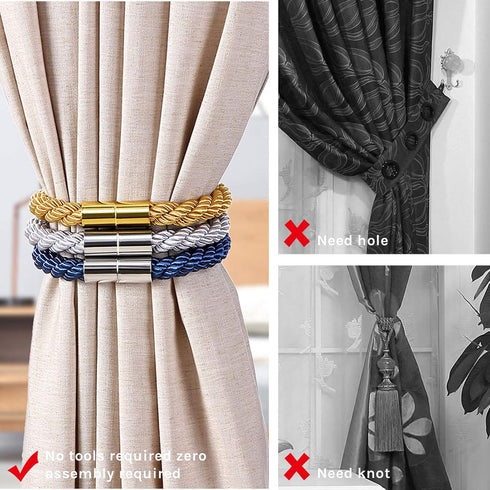 NICEEC 2 Pack Strong Magnetic Curtain Tiebacks Modern Simple Style Drape Tie Backs Convenient Decorative Weave Rope Curtain Holdbacks for Thin or ...