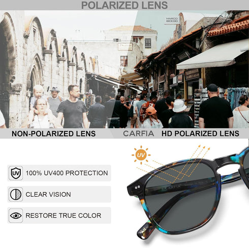 CARFIA Retro Polarized Sunglasses for Men UV400 Protection Classic Square Hand-crafted Acetate Frame...
