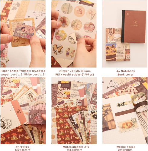 348 Pcs Scrapbooking Supplies Kit, Vintage Aesthetic Scrapbook Kit for Bullet Junk Journal, Stationery, A6 Grid Notebook, DIY Journaling Supplies,...