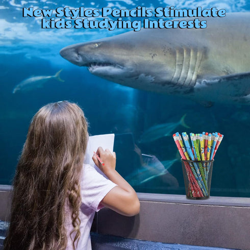 Geyee 36 Pcs Space Pencils for Kids Hawaiian Themed Party Favors Assorted Shark Pencils Novelty Wood Pencils Fun Designs Writing Pencils with Eras...