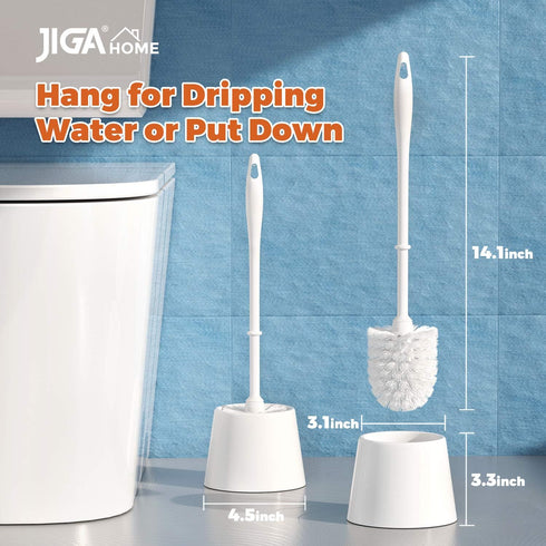 JIGA 3 Pack Toilet Brush and Holder Set, Toilet Bowl Brush with Caddy Bathroom Stiff Bristles Toilet Scrub Brush, White...