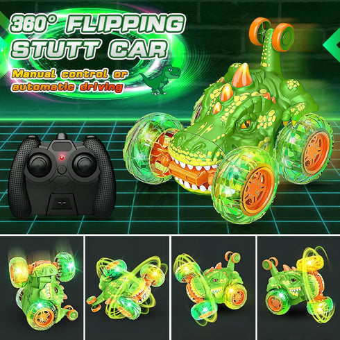 Dinosaur Toys for Kids 3-5, 360° Rotating 2.4Ghz Remote Control Car with Cool Light,4WD RC Sunt Car Toys Birthday Gifts for Children Toddlers Boys...