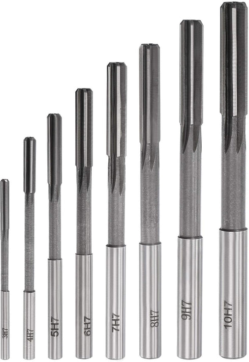 uxcell Chucking Reamer Set Lathe Machine Reamer Straight Flute Milling Cutter High Speed Steel H7 Tolerance (3mm 4mm 5mm 6mm 7mm 8mm 9mm 10mm) 8pc...