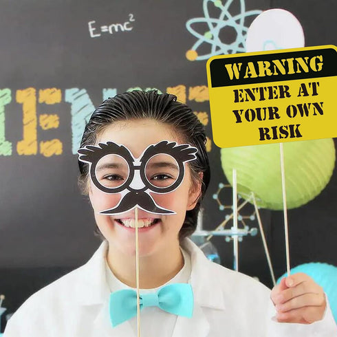 12Pcs Science Photo Booth Props with Stick Mad Scientist Selfie Props Chemistry Laboratory Party Supplies Boy Girl First 1st Bday Baby Shower...