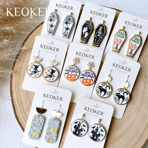 Keoker Polymer Clay Texture Sheets Halloween, Halloween Clay Texture Mat for Making Earrings Jewerly, Halloween Polymer Clay Earrings Tools (No. 4...
