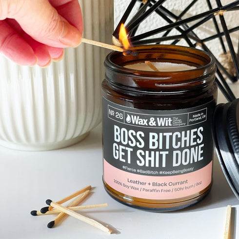 Wax & Wit Funny Soy Candle Gift for Women - Humorous, Aromatherapy Soy Wax Candle, Ideal for Housewarming, Coworker, Birthday – Leather and Black ...