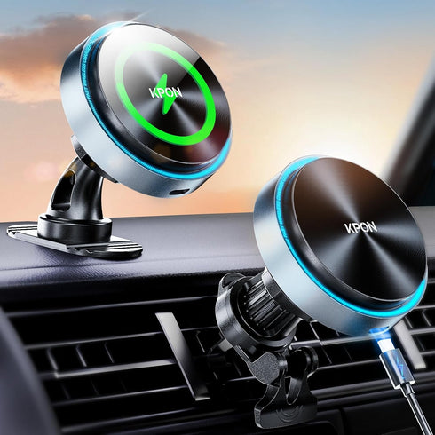 KPON for Magsafe Car Mount Charger, 15W Fast Charging Magnetic Wireless Car Charger Mount,Vent/Dashboard Phone Holder Mount for iPhone 15 Pro Max ...
