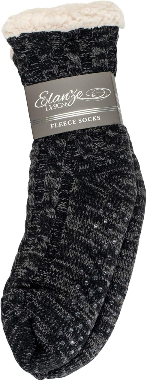 Elanze Designs Simple Knit Womens One Size Plush Lined Non Skid Indoor Slipper Socks...