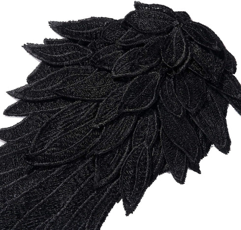 Onwon 1 Pair 3D Angel Wings Embroidered Neckline Lace Trim Applique Sewing On Patches Black Large...