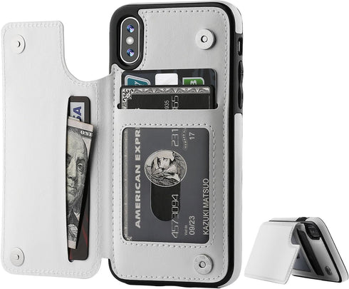 iPhone Xs iPhone X Wallet Case with Card Holder, Premium PU Leather Kickstand Card Slots Case,Double Magnetic Clasp and Durable Shockproof Cover (...