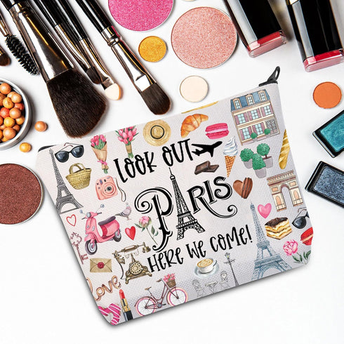 Paris Themed Makeup Bag Paris Trip Gifts Paris Travel Bag Paris Toiletry Bag Paris Zipper Pouch Paris Makeup Pouch (look out paris)...