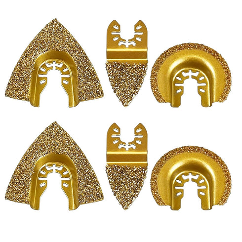 6PCS Oscillating Tool Blades, Universal Mixed Carbide Oscillating Tool Blades Set, Fit for Grout Removal, Compatible with Most Oscillating Power T...