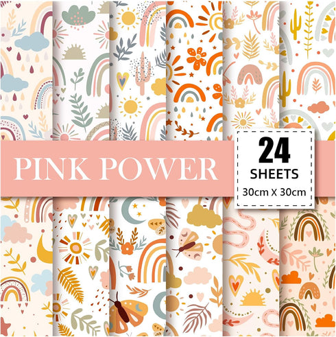 Boho Scrapbook Paper 12x12,24 Sheets Scrapbooking Paper Decoupage Craft Paper Supplies for Card Making Junk Journal Journaling Planner DIY Arts Cr...