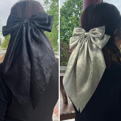 Hair Bows for Women 2 Pcs Big Hair Bows Hair Ribbons Oversized Long Tail, Hair Bow Large Hair Ribbon Barrettes Metal Clips Bowknot Hair Accessorie...