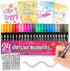 Jim&Gloria Girls Gifts Outline Markers - Birthday Teen Trendy Stuff, Double Line Silver Metallic Glitter Paint Pens Set + Stencils, DIY Crafts Scr...