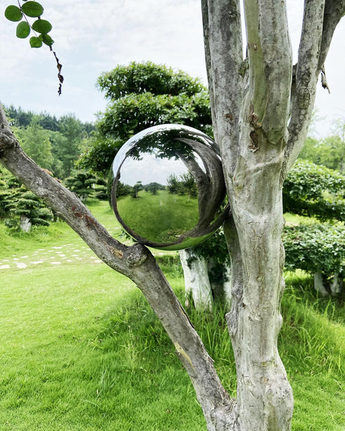 8 Inch Gazing Globe Mirror Ball in Silver Stainless Steel, Polished Hollow Ball Reflective Garden Sphere Floating Pond Balls for Home Garden?Silve...