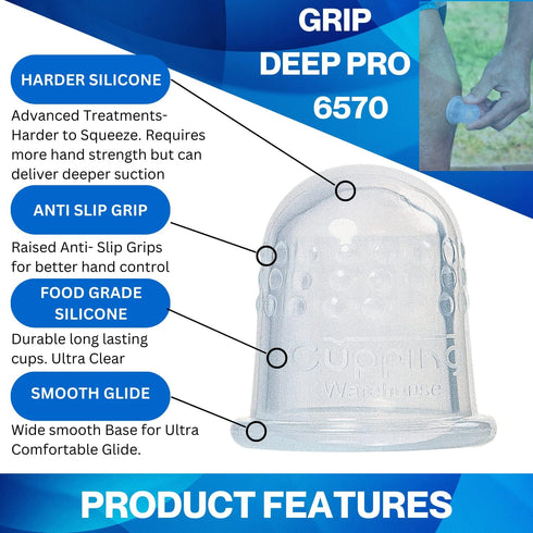 Cupping Warehouse Advanced Grip 6 PRO 6570 -Harder Cups for Advanced Dynamic Treatments- Professional Cupping Therapy Sets Silicone Massage Cups B...