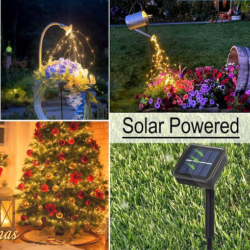 2 Pack Solar Waterfall Fairy Bunch Lights Outdoor Waterproof 200LEDs 8 Modes Watering Can Light (NO CAN) Solar Powered String Lights Firefly Vine ...