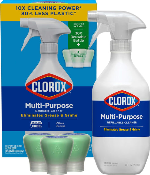 Clorox Multi-Purpose Spray Starter Kit 3x1.125fo, Household Essentials, Concentrated Refill + 20fo Spray Bottle...