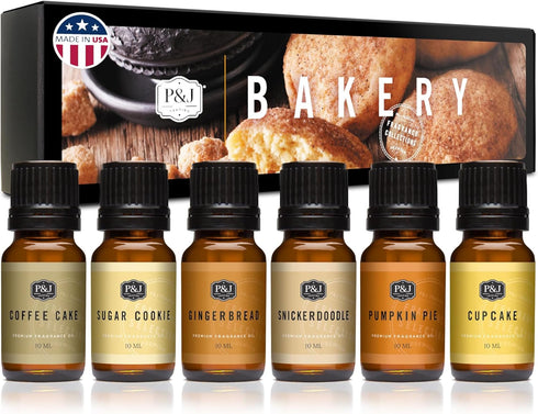 P&J Trading Bakery Set of 6 Fragrance Oils - Pumpkin Pie, Cupcake, Sugar Cookies, Coffee Cake, Snickerdoodle, Gingerbread Candle Scents, Soap Maki...