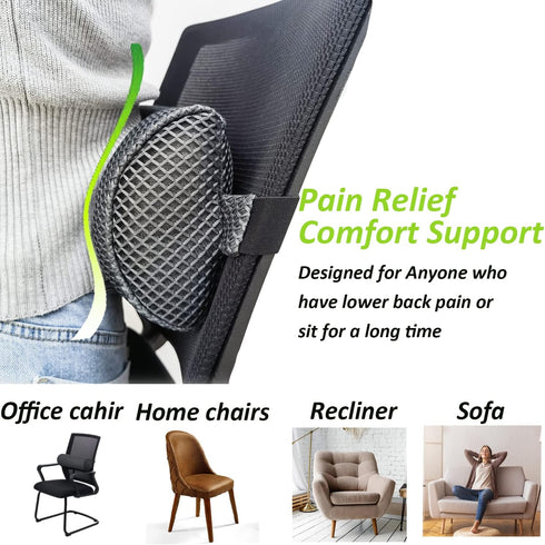 Esme L&H Lumbar Roll for Office Chair Car Seat, Breathable 3D Fabric Back Support Roll for Lower Back - D-shape Lumbar Roll Pillow with Elastic St...