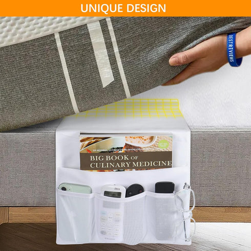 WOMACO Bedside Storage Caddy, Bed Side Pocket Organzier Remote Control Holder for Phones, Magazines, Tablets, Accessories (White, Medium)...