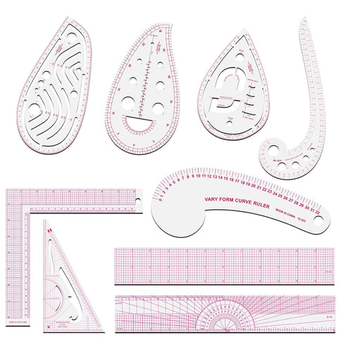 Sewing Rulers Set, 9 Styles Plastic Sew French Curve Ruler, Metric Sewing Measuring Tools for Designers and Tailors, Perfect for Drawing, Craft, S...