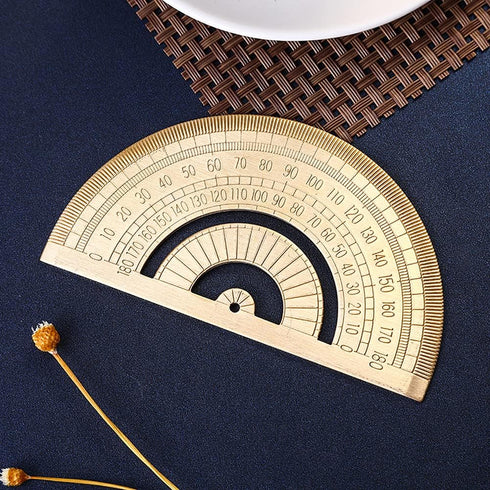 1 Piece Gold Brass Retro Semicircle Protractor Drawing Copper Ruler Angle Measure Tool Stationery Math Geometry Gift...