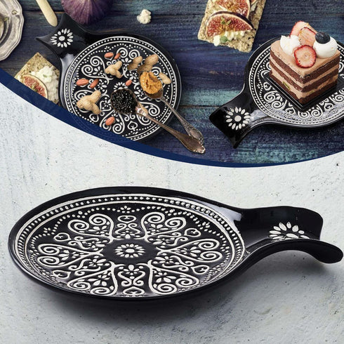 Ceramic Spoon Rest, Cooking Spoon Holder for Kitchen Counter/Stove Top/Dining Table Modern Farmhouse Decorative, Large (Black)...